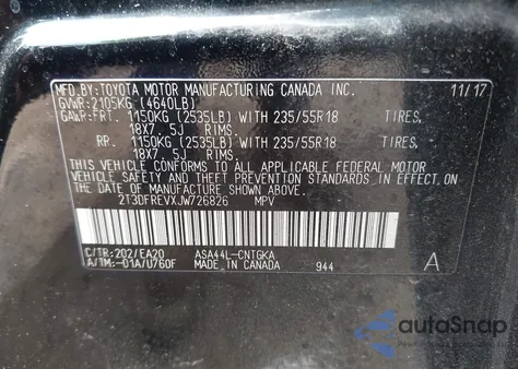 2018 Toyota Rav4 Limited from USA, damaged, VIN 2T3DFREVXJW726826